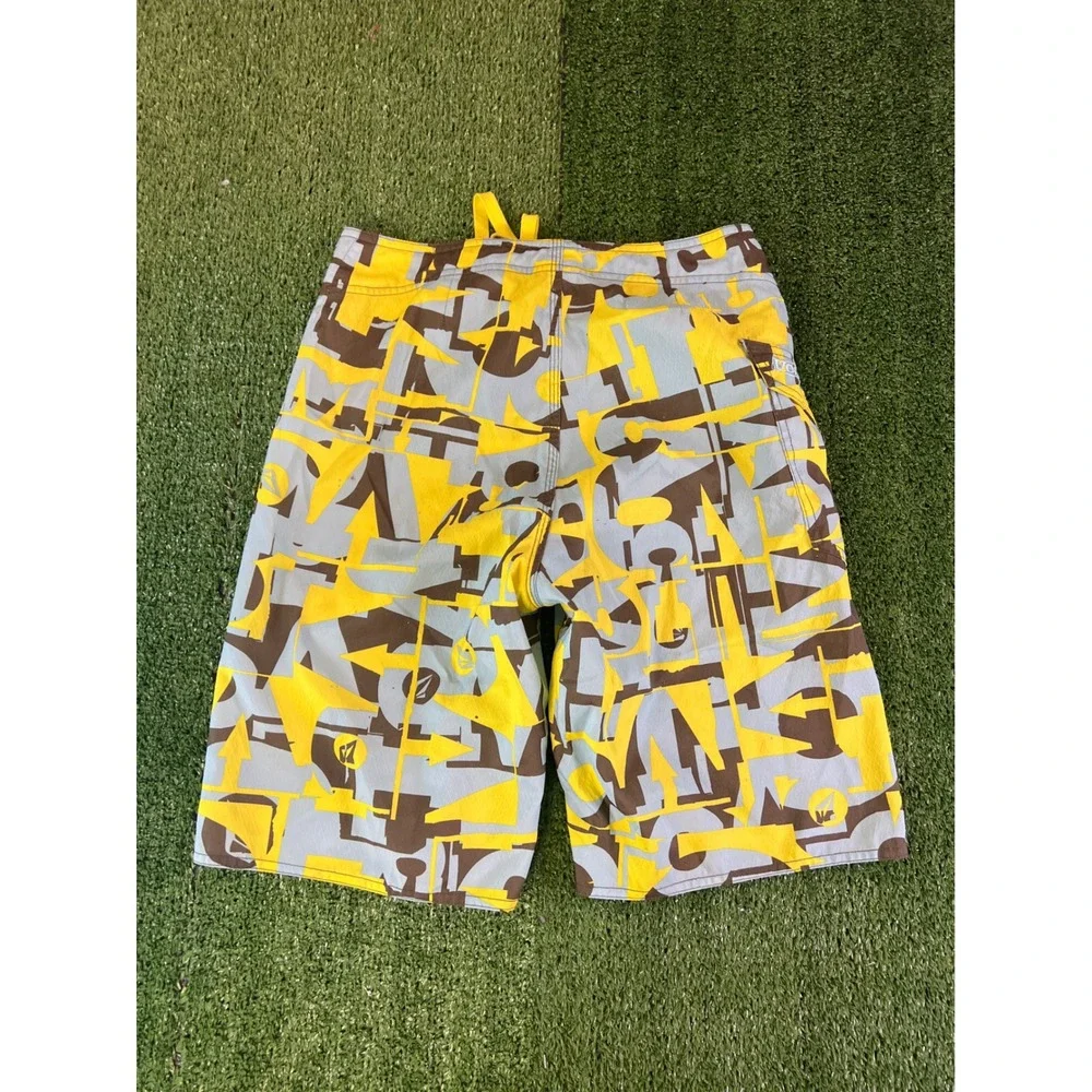 Volcom Board Shorts Mens 30 Yellow Grey Geometric Abstract‎ Print Swim Trunks